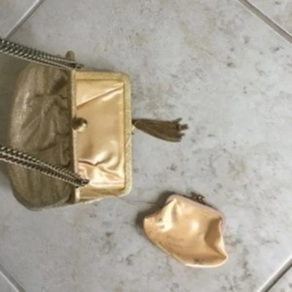 Vintage 1950's gold sparkle purse chain strap & tassel mini coin purse - Picture 5 of 11